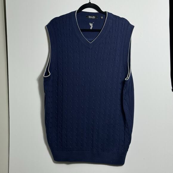 Cypress Links Golf Sweater Vest XLT Navy Blue Cotton Cable Knit V-Neck Pullover - Picture 1 of 7